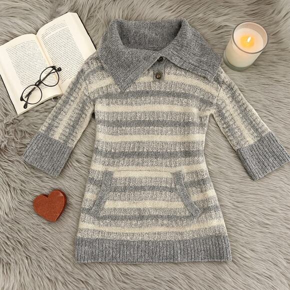 Anthropologie / Change of the Moon Ivory & Gray Glissando Cowl Neck Sweater Sz L - Picture 1 of 10